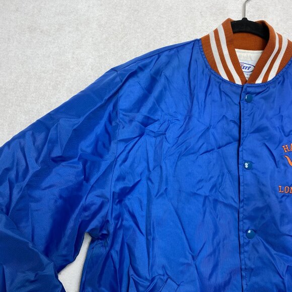 Vintage Harmony Longhorns Jacket Mens L Blue Shiny Embroidered Made In USA - Picture 6 of 13